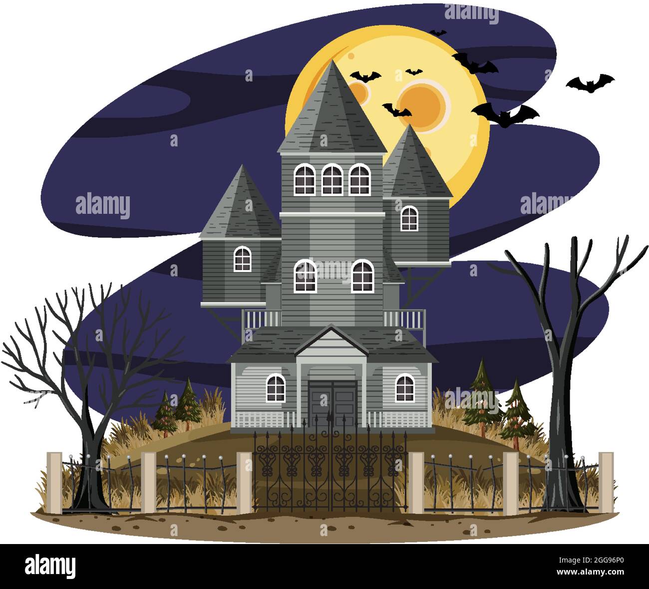 Haunted house at night scene illustration Stock Vector Image & Art - Alamy