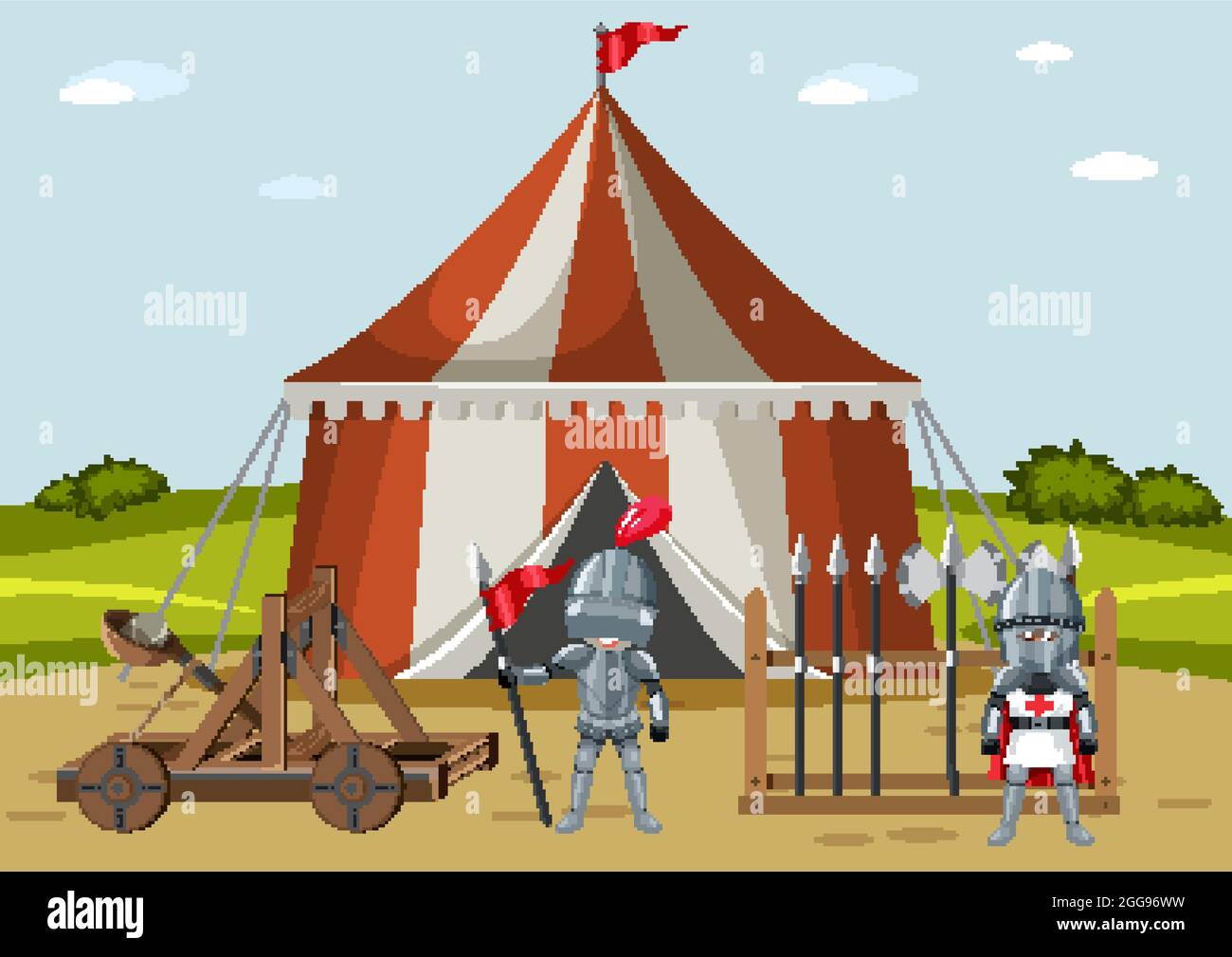 Military medieval camp with two warriors illustration Stock Vector ...