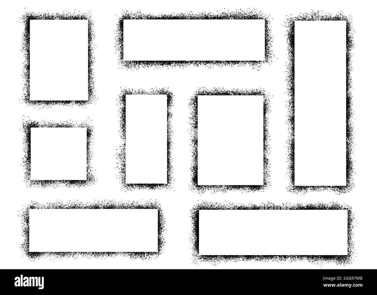 Stencil spray paint frame set. Grunge graffiti style black frame