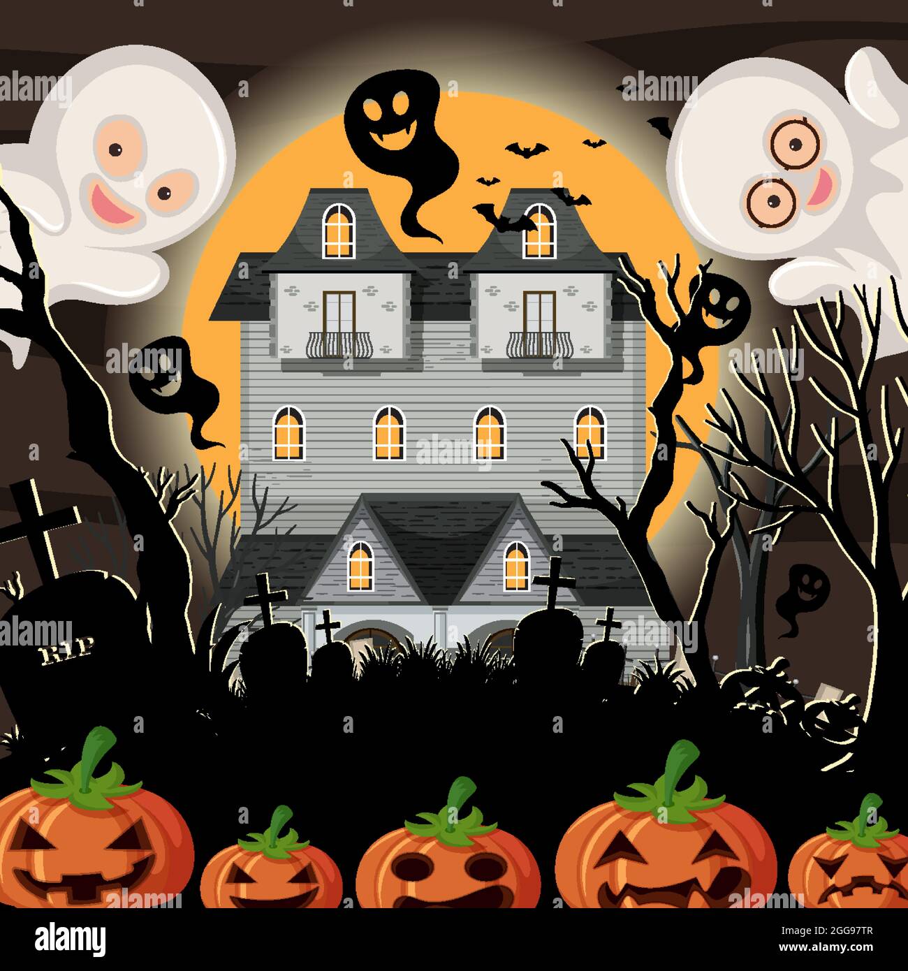 Haunted halloween mansion at night illustration Stock Vector Image ...