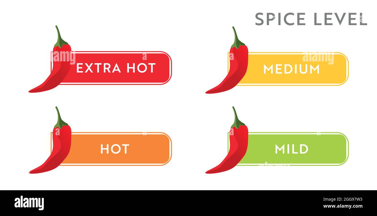 Spicy food level. Chili pepper strength scale. Food infographic Stock