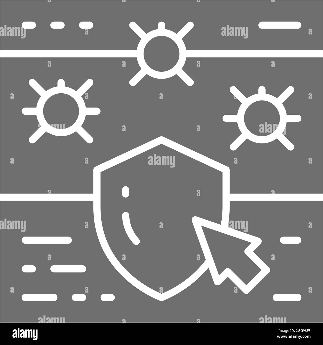 Website with shield, browser antivirus, cyber protection grey icon. Stock Vector
