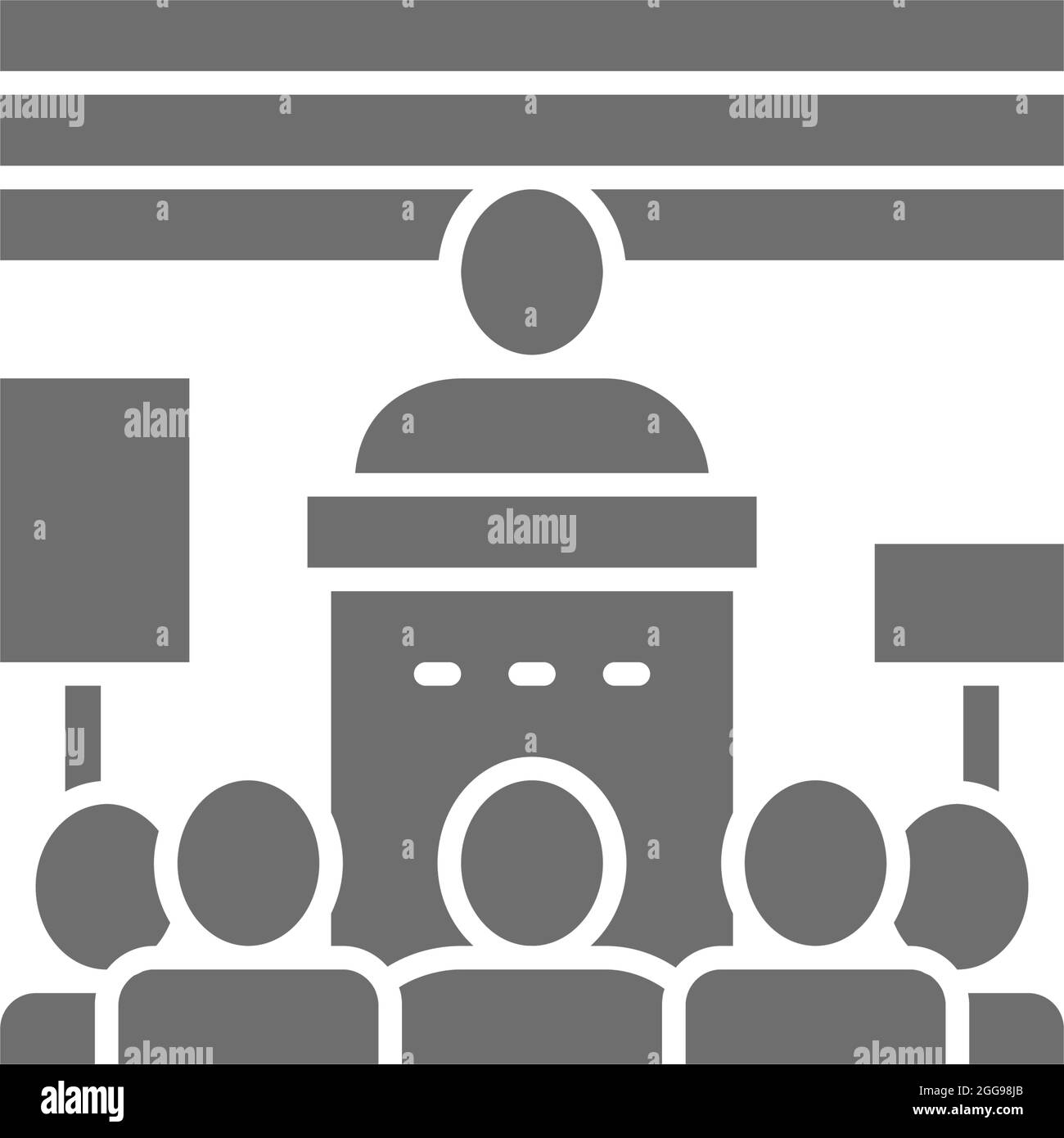 Meeting with a politician, crowd of people with banners, protest grey icon. Stock Vector