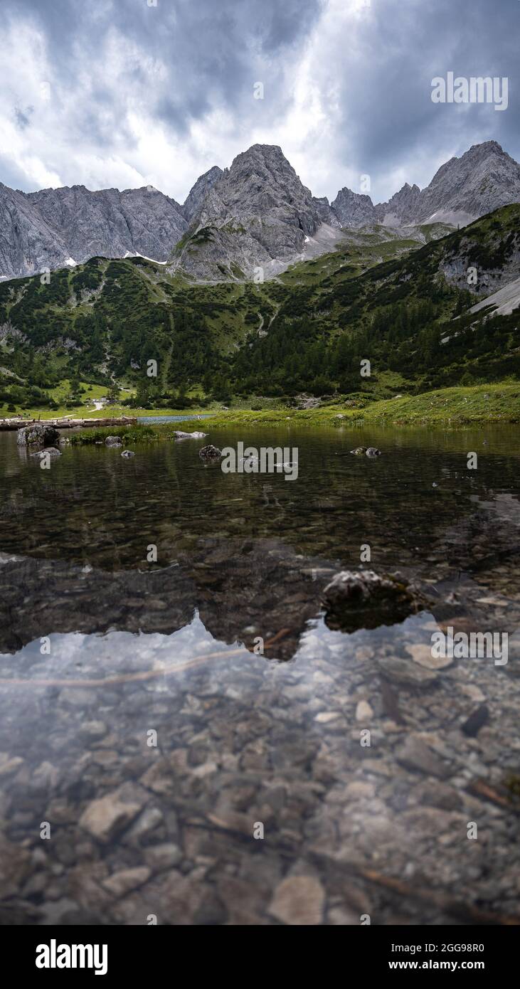 Seebensee natural lake in the mountainous area of Ehrwald, Germany ...