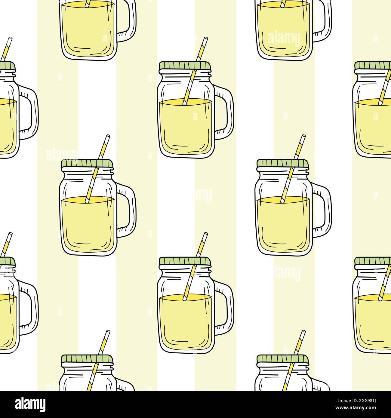 Seamless pattern with mason jar. Yellow summer lemonade. Endless