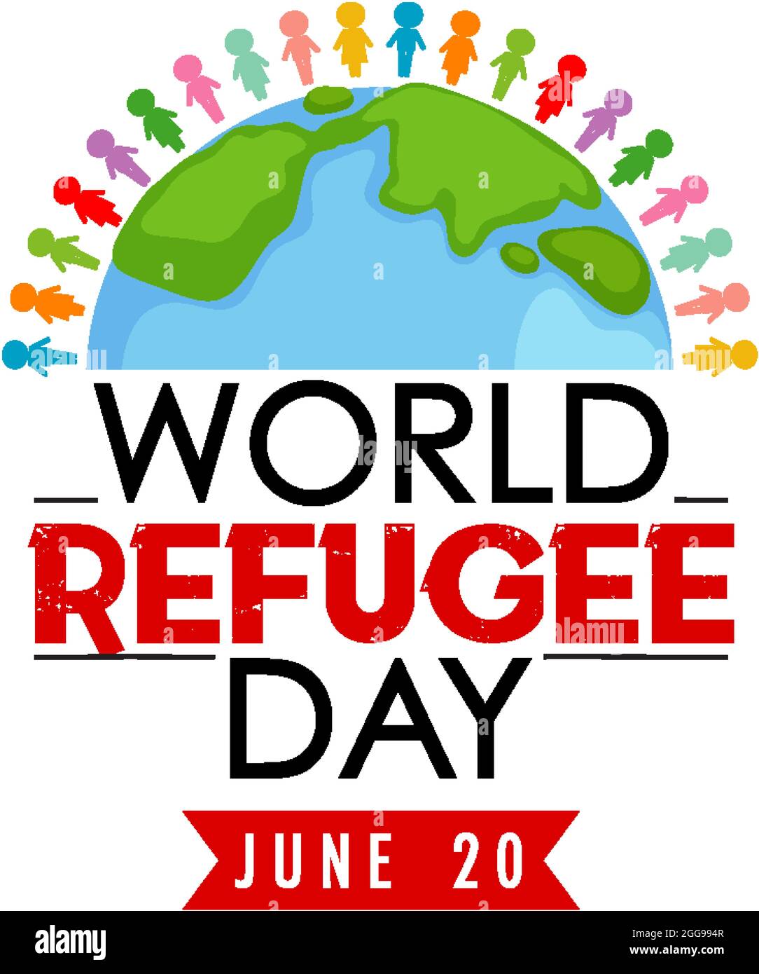 World Refugee Day banner with people around globe illustration Stock ...