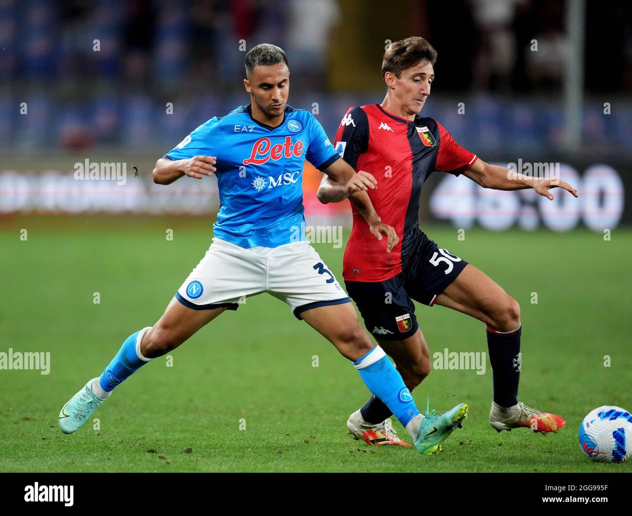 GENOA, ITALY - AUGUST 29: Adam Ounas of SSC Napoli competes for