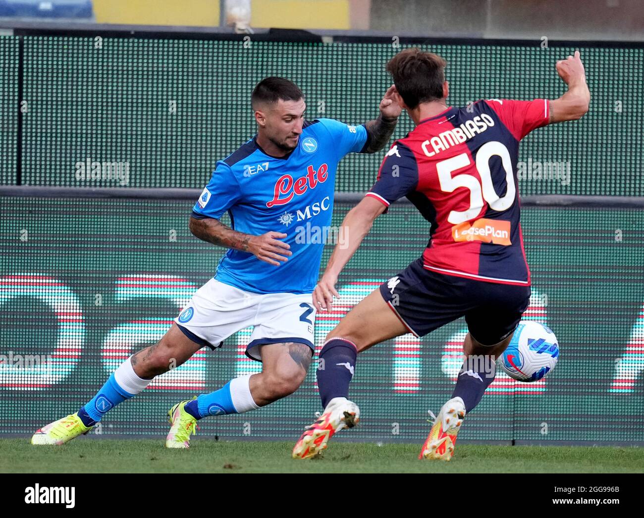 GENOA, ITALY - AUGUST 29: Adam Ounas of SSC Napoli competes for