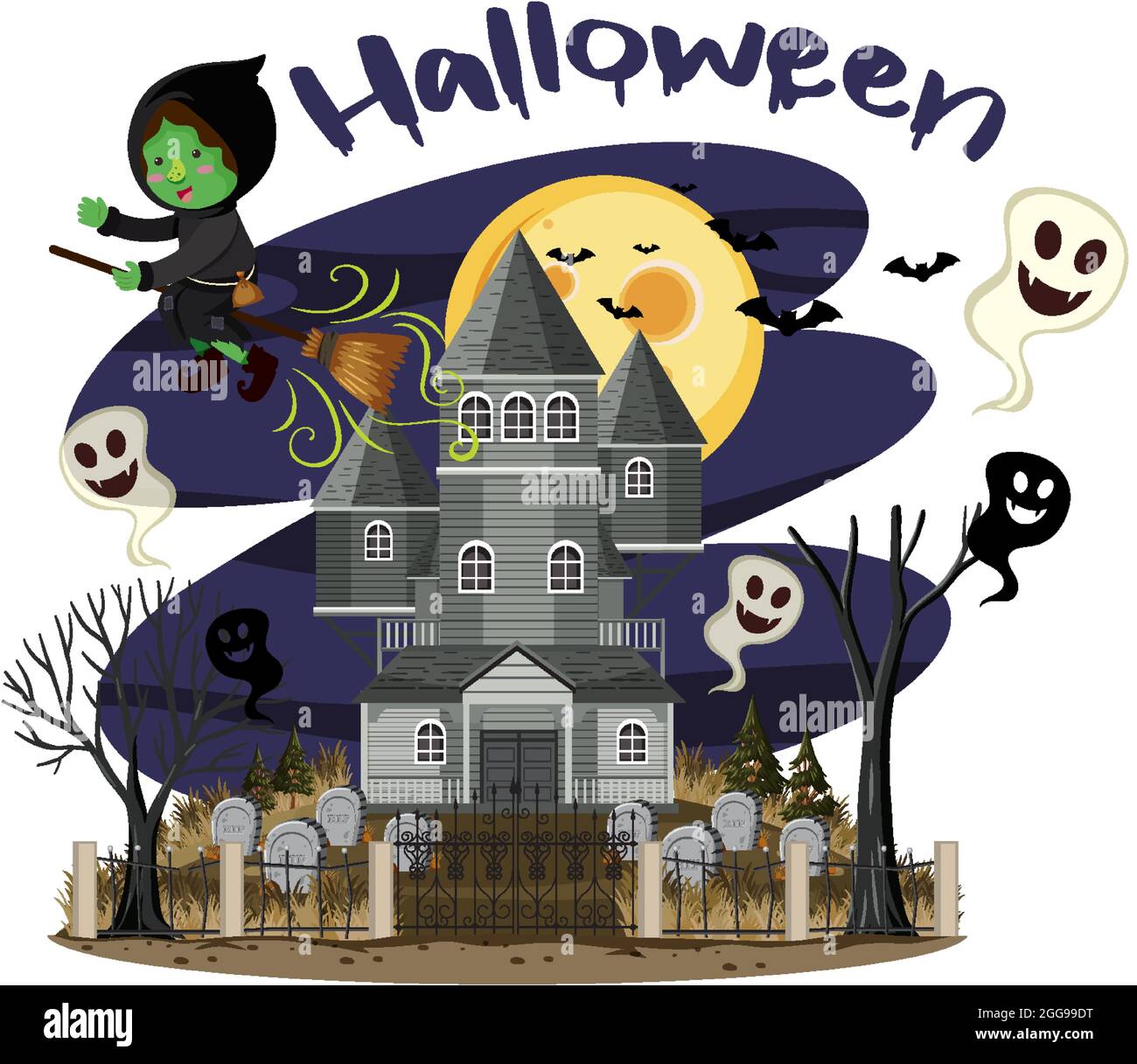 Haunted house at night scene illustration Stock Vector Image & Art - Alamy