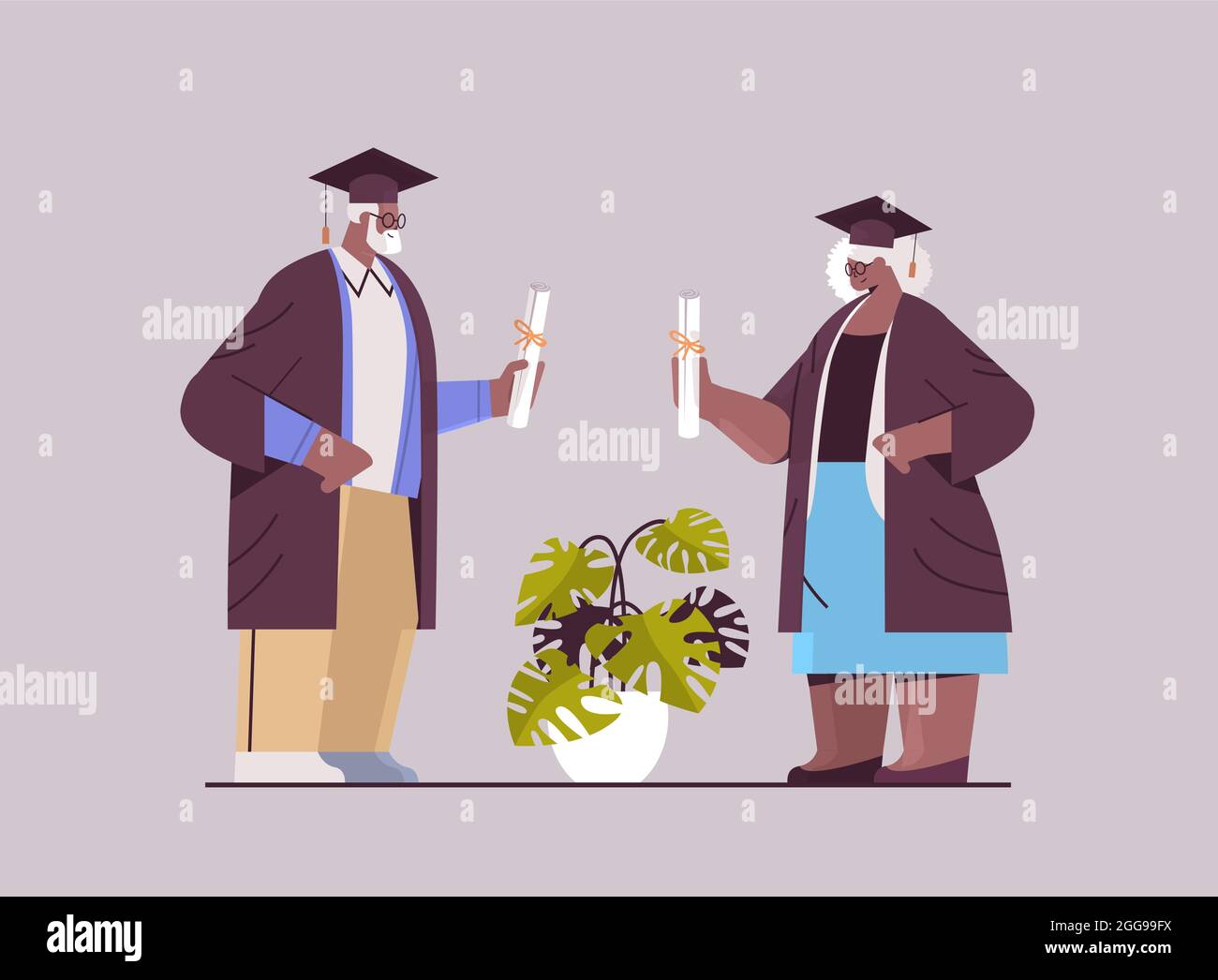 senior man woman graduated students standing together aged graduates ...