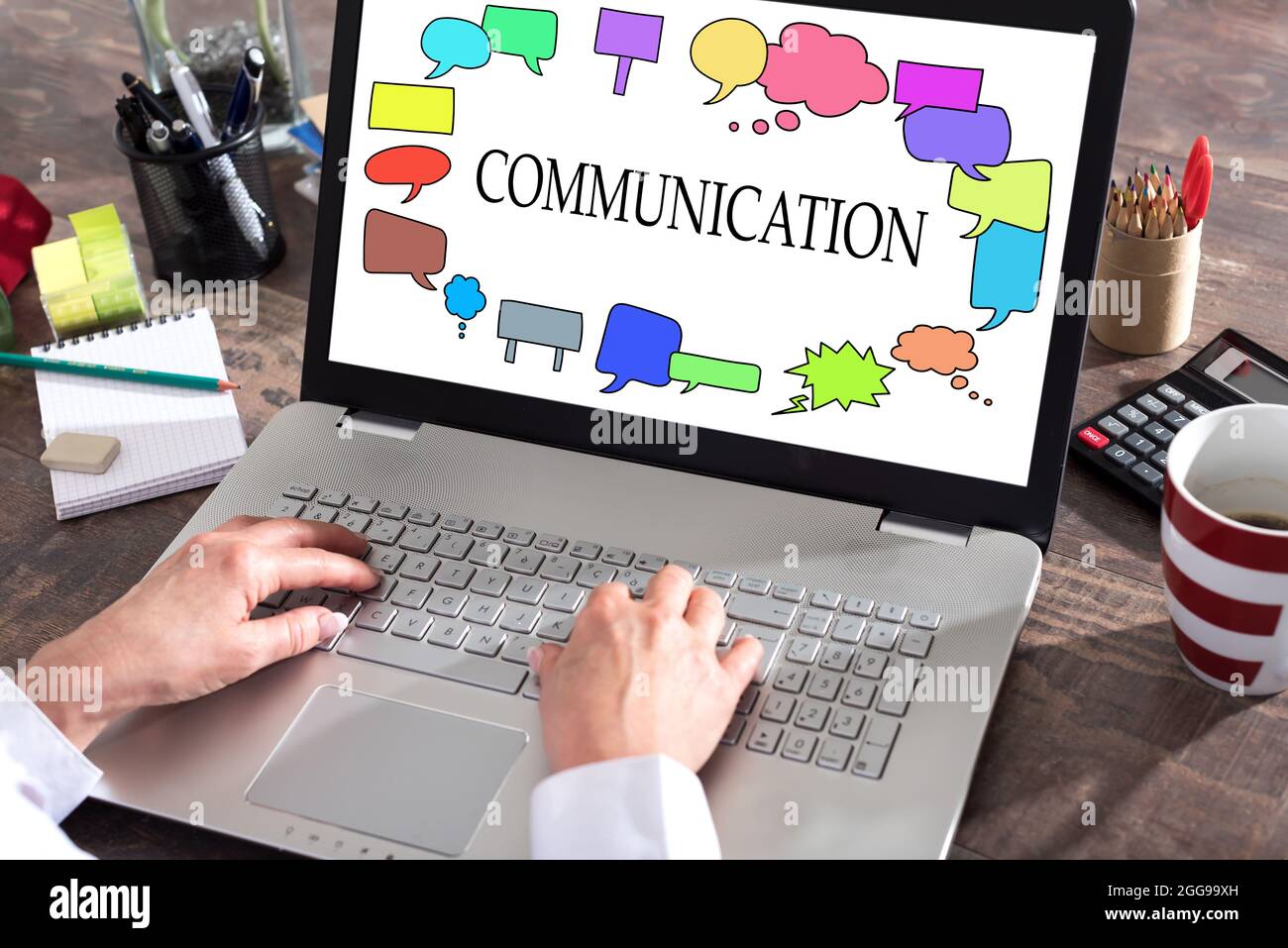 Communication concept shown on a laptop screen Stock Photo