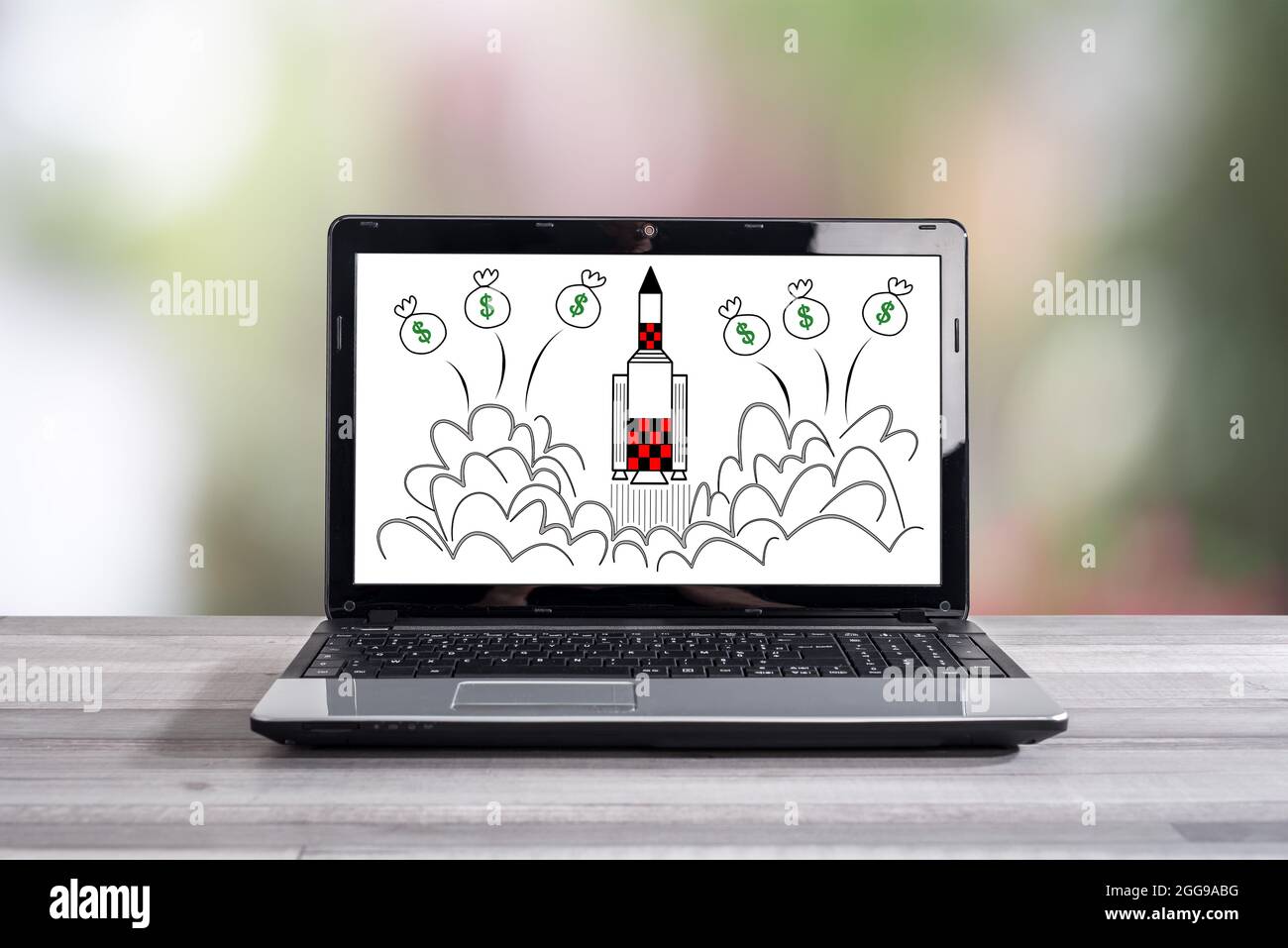 Start up concept shown on a laptop screen Stock Photo