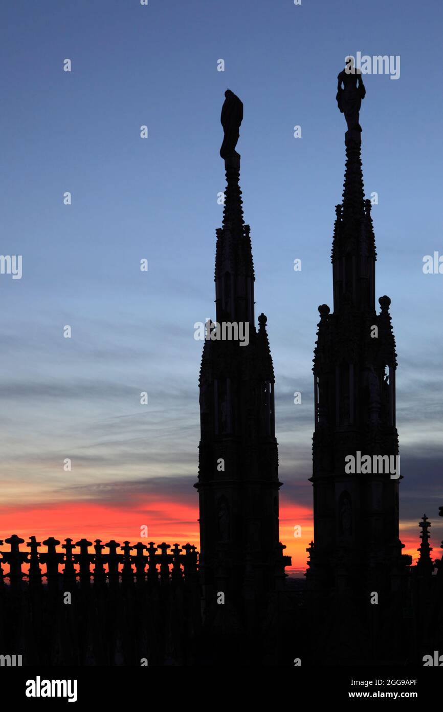 The spires on the top of the Cathedral (Duomo), Milan, Italy Stock Photo