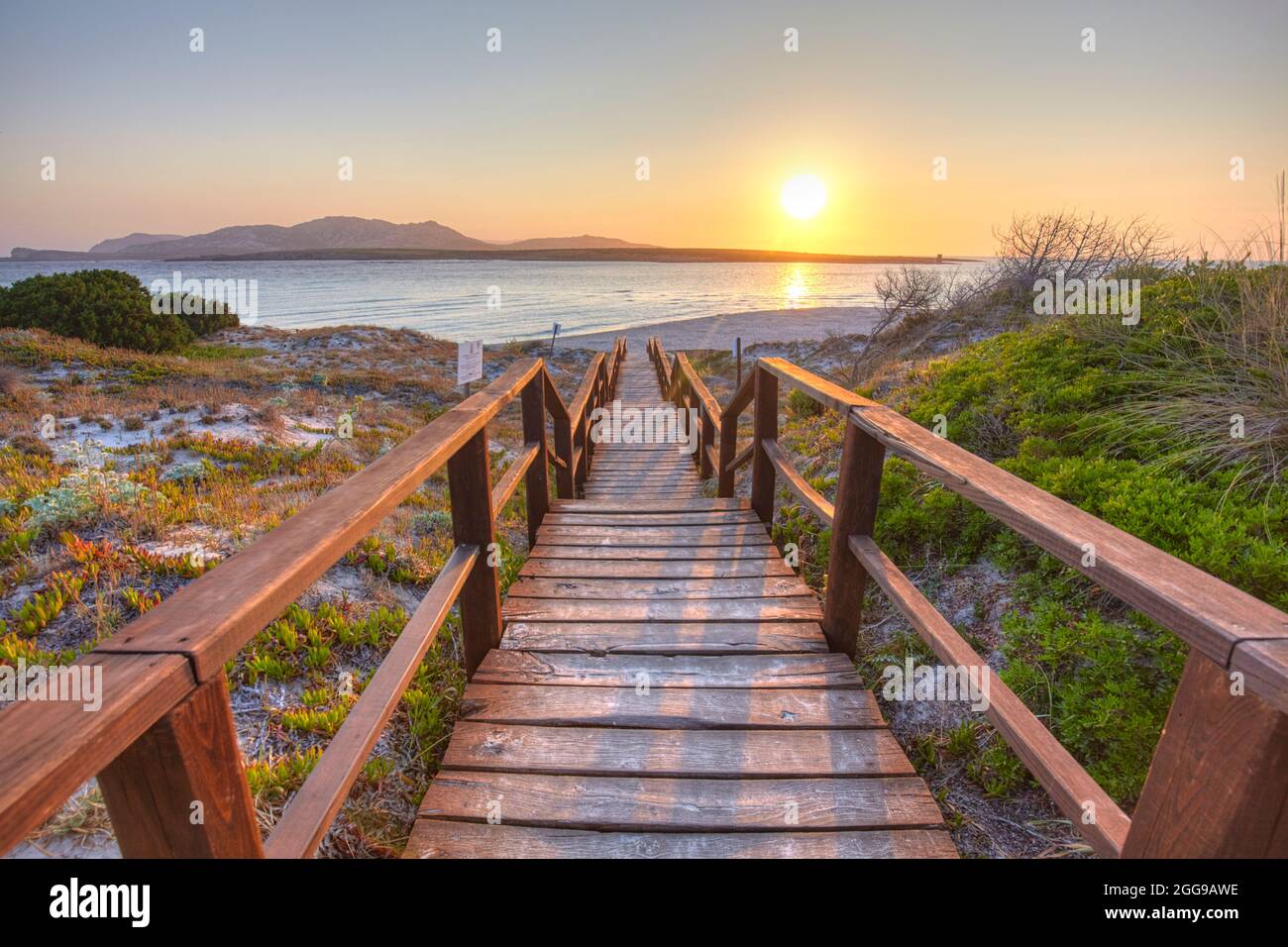 Footbridge to the beach of La Pelosa in Stintino, Sardinia, Italy Stock Photo
