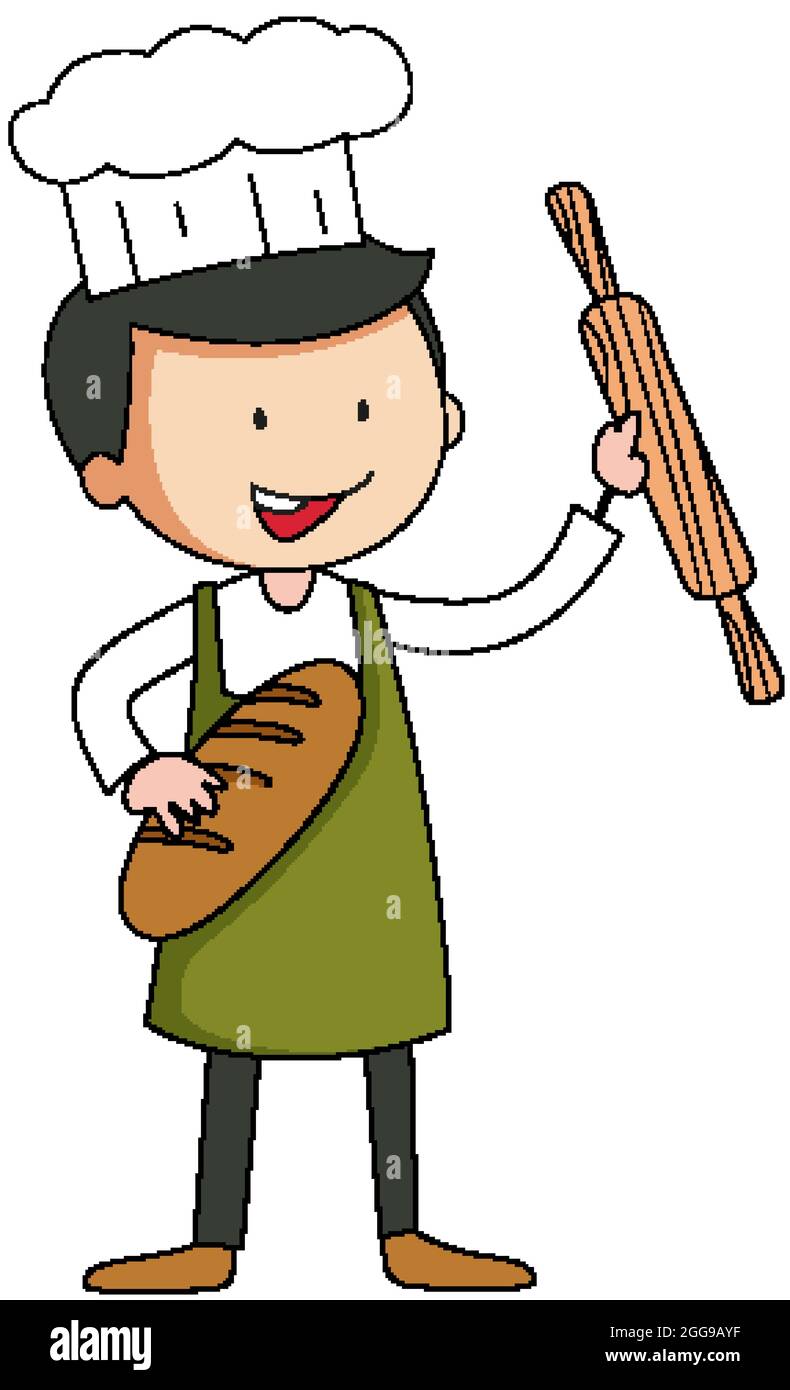 Baker man cartoon character in doodle style isolated illustration Stock