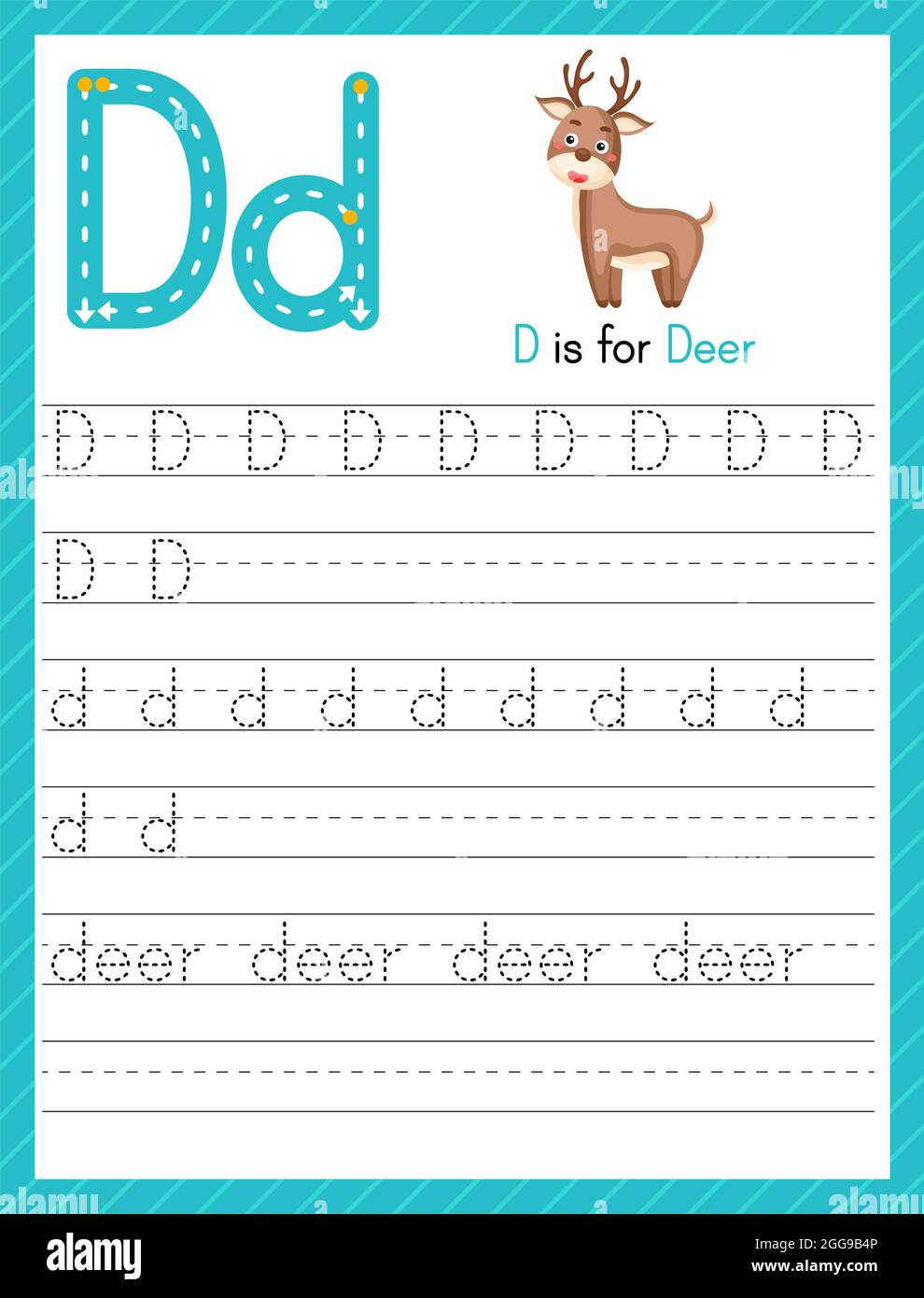 Trace letter D uppercase and lowercase. Alphabet tracing practice ...