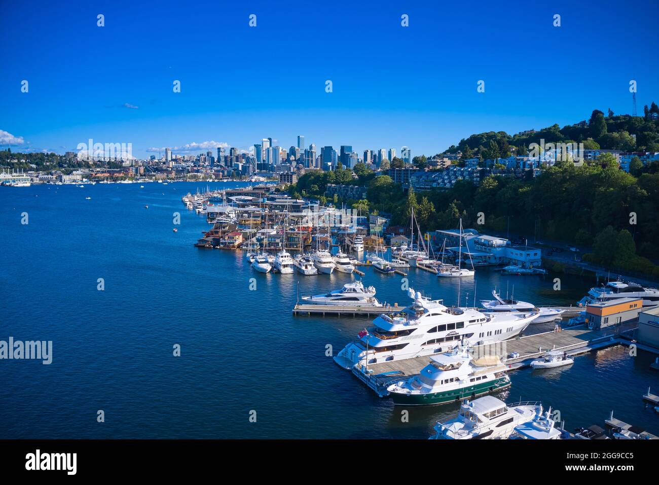 Boathouse community on Lake Union, Seattle Stock Photo