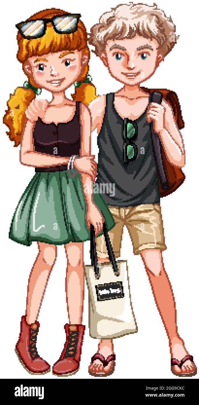 Teenage couple in casual costume illustration Stock Vector Image & Art ...