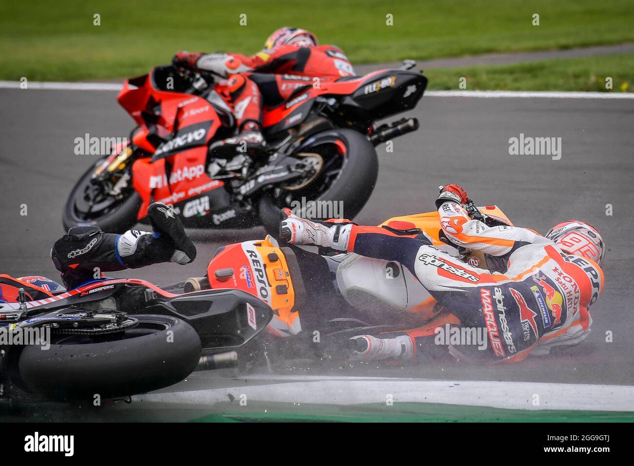 Races of MotoGP Monster Energy British Grand Prix of Great Britain at Silverstone circuit, Silverstone, UK, August 29,  2021 In picture: Spain Marc Márquez, Spain Jorge Martín    Carreras del Gran Premio Monster Energy de Gran Bretaña de MotoGP en el Circuito de Silverstone, UK 29 de Agosto de 2021    POOL/ MotoGP.com / Cordon Press  Images will be for editorial use only. Mandatory credit: ©MotoGP.com  Cordon Press Stock Photo