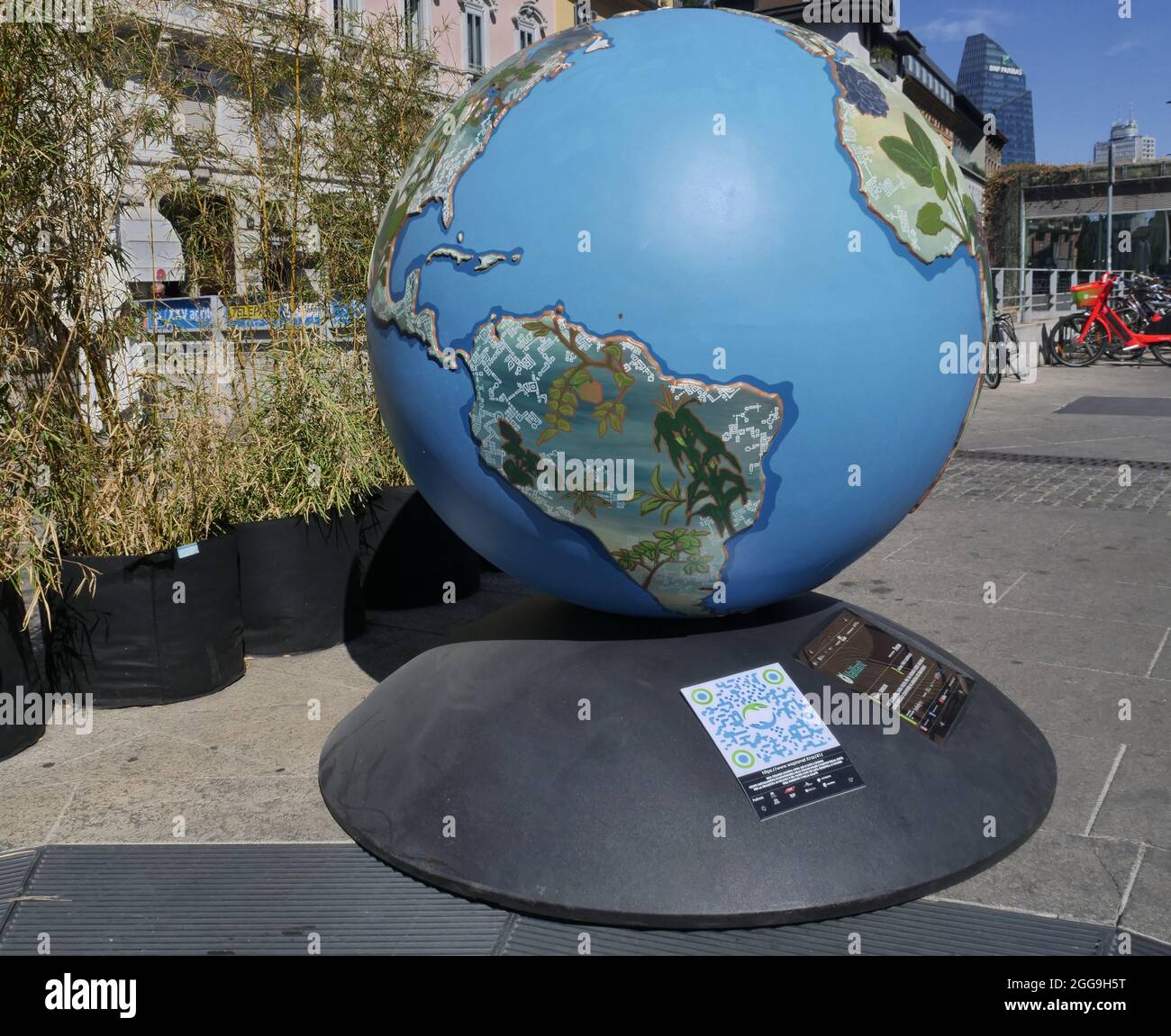 The open-air exhibition one hundred globes for the environment in the streets of the center and suburbs of Milan, by Brera accademy students. Stock Photo