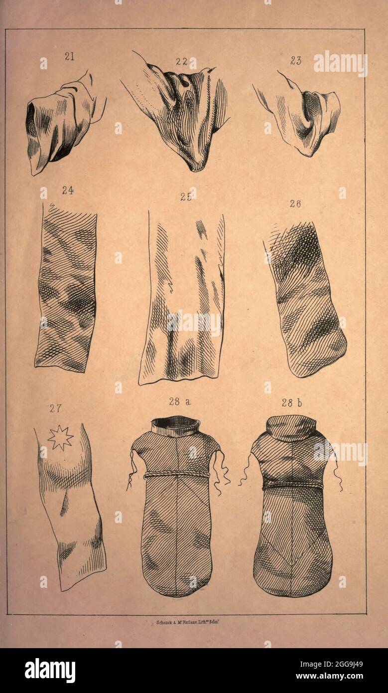 TERMINOLOGY OF MONKERY (Clothing and accessories) from the book ' Monachologia, or, Handbook of the natural history of monks : arranged according to the Linnean system ' by Born, Ignaz Edler von, 1742-1791; Krasinski, Walerian, 1780-1855 Published in 1852 in Edinburgh by Johnstone & Hunter. This is a  Victorian anti-Catholic/anti-European satire or parody written in pseudo-scientific natural history jargon, complaining of the laziness, odd dress & weird habits (literally!), strange hours & stranger noises of various orders of monks, deposited of British shores by Papist Europeans of little mer Stock Photo