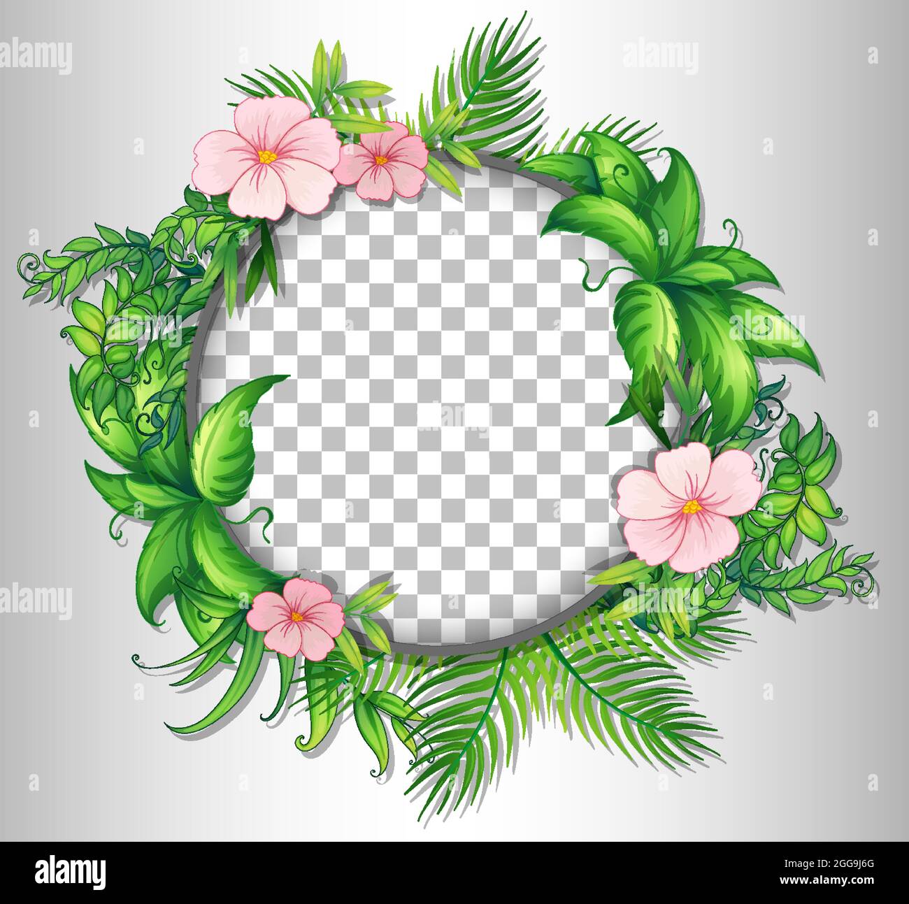 Round frame transparent with tropical flowers and leaves template ...