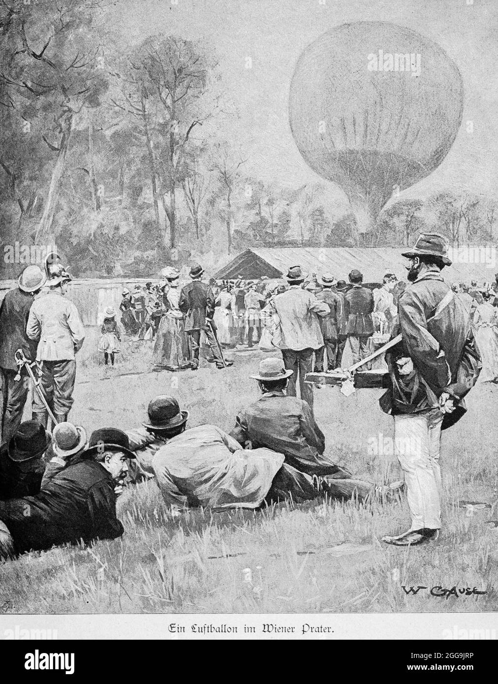 Balloon in the Viennese amusement park Prater in Leopoldstadt, 2nd municipal district, Vienna, Austria, Europe, historic Illustration 1897 Stock Photo