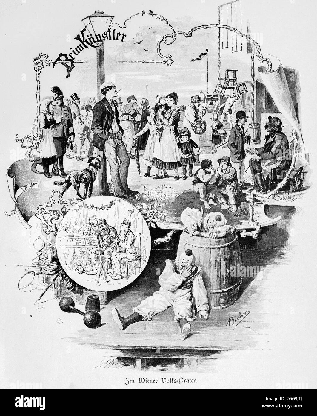 Scene from the Vienna public Amusement Park Prater, Vienna, Austria, Europe, Hauptstädte der Welt, historic Illustration 1897 Stock Photo