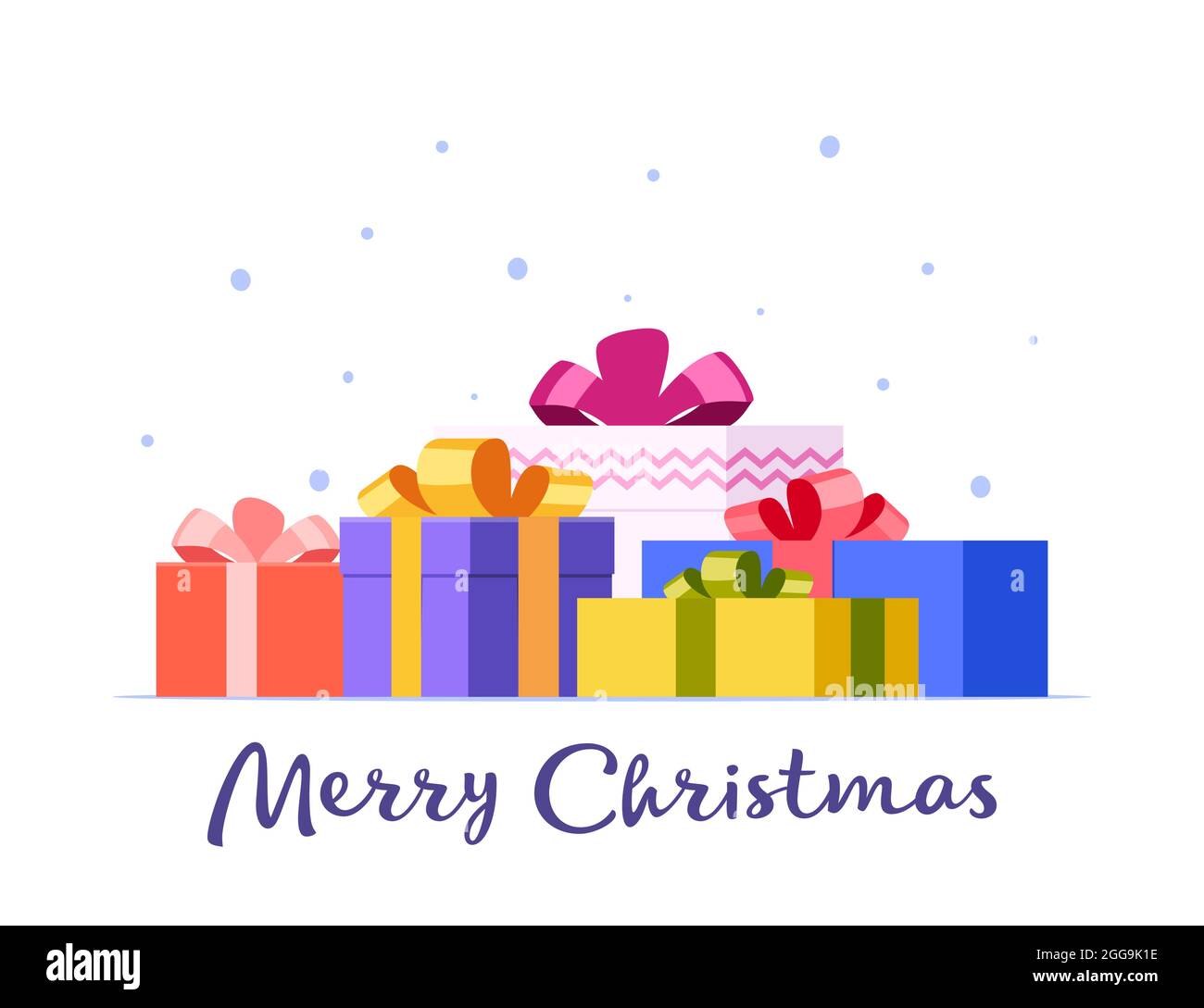 Big pile of colorful wrapped gift boxes and inscription Merry Christmas ...