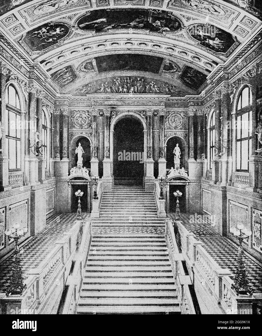 Staircase in the new theatre Burgtheater, Vienna, Austria, Europe, Hauptstädte der Welt, historic Illustration 1897 Stock Photo
