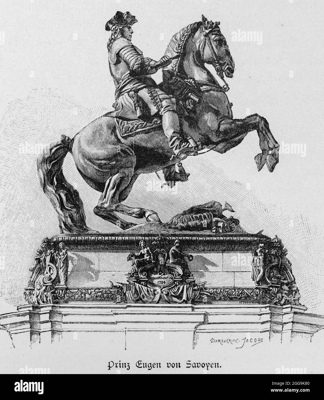Statue of Prince Eugene of Savoy (1663-1736), Vienna, Austria, Europe, Hauptstädte der Welt, historic Illustration 1897 Stock Photo