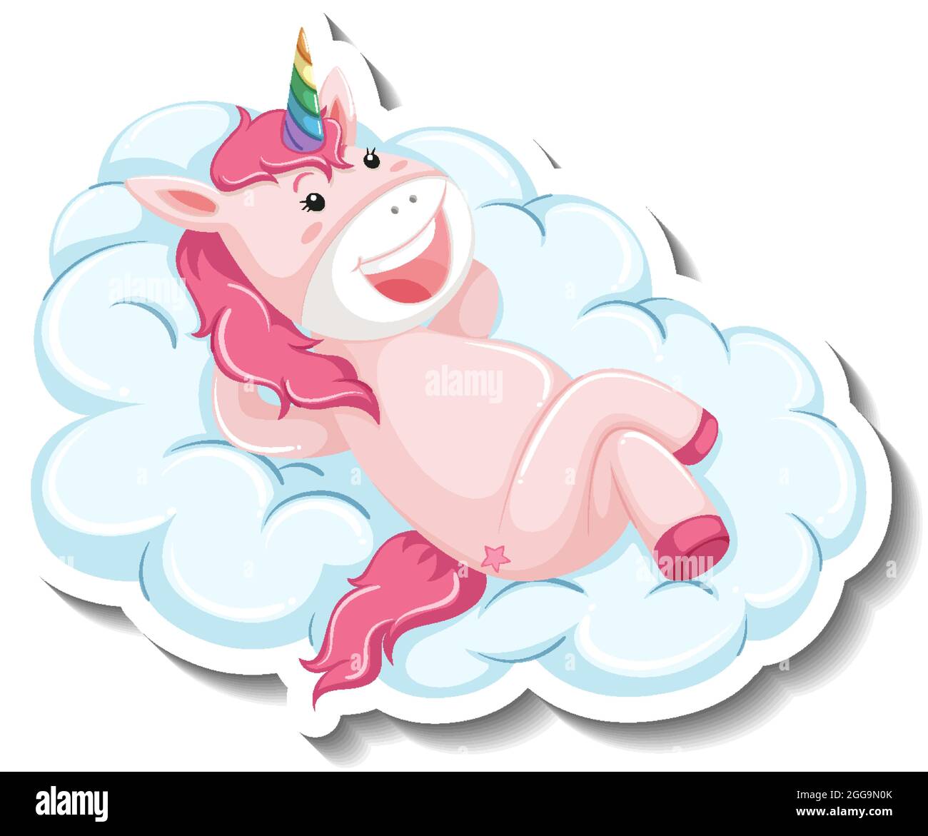 Cute unicorn laying on the cloud on white background illustration Stock ...