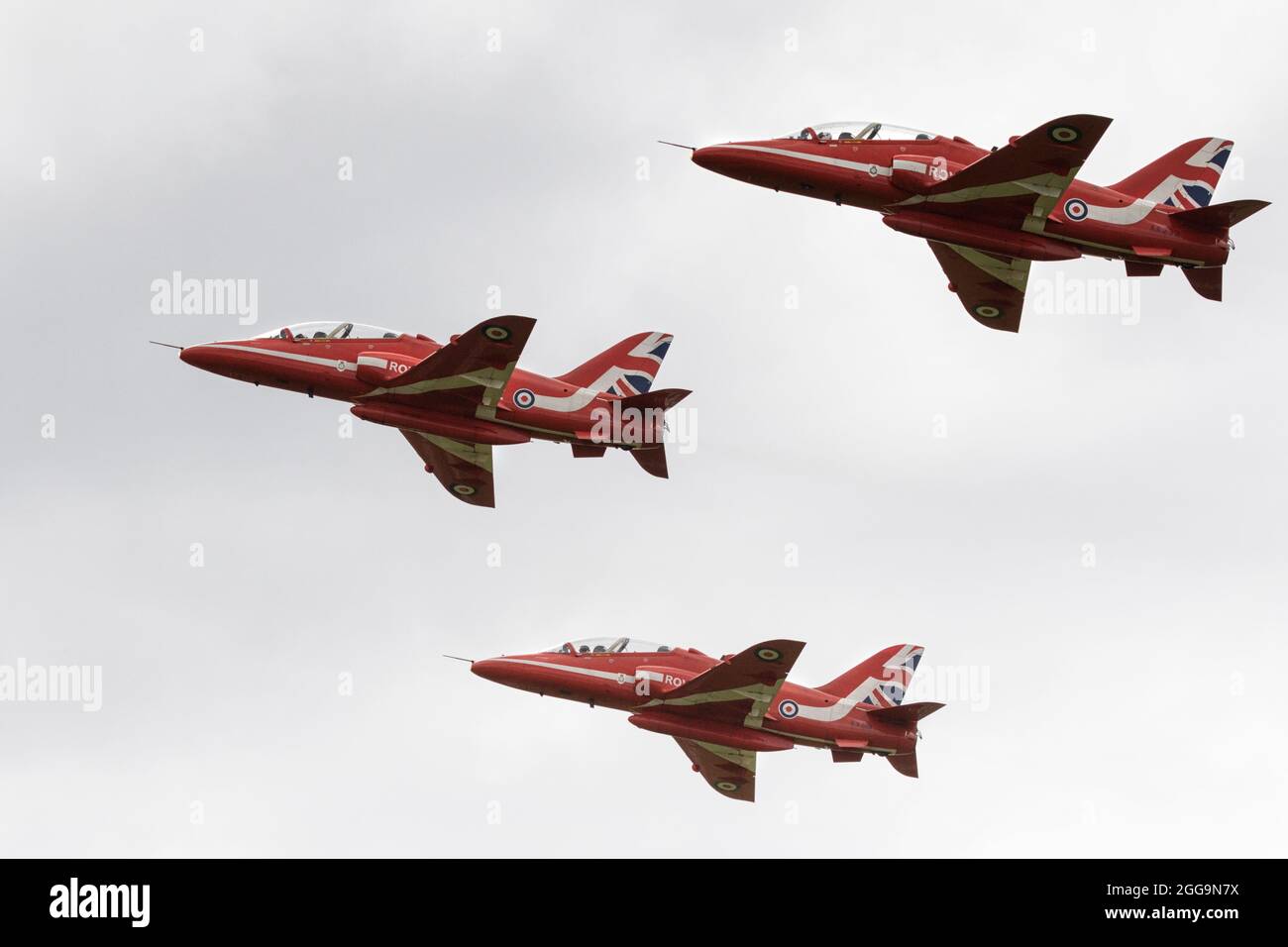 Red Arrows Flypast over the City of Norwich, Norfolk, East Anglia, UK Stock Photo