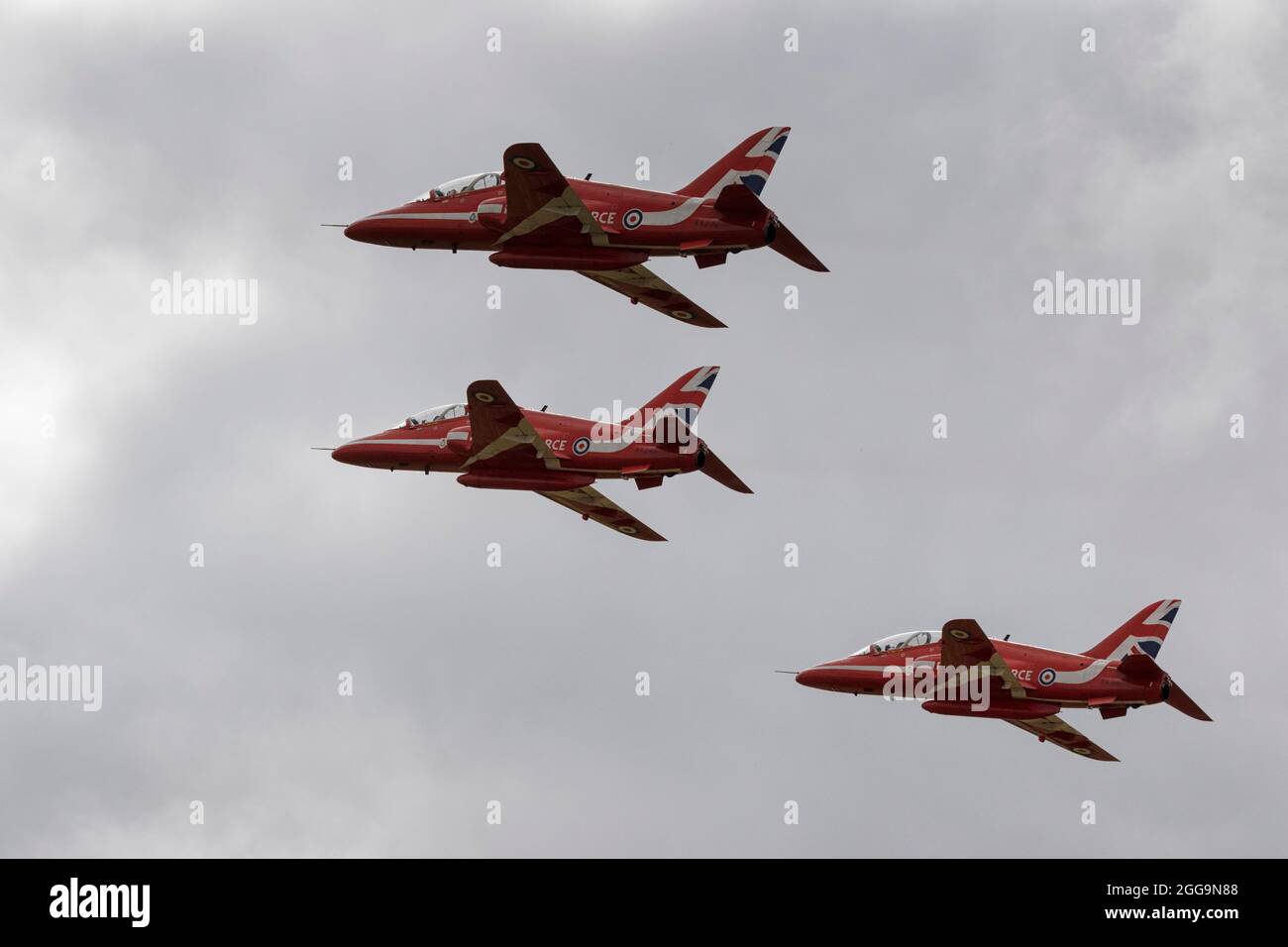 Red Arrows Flypast over the City of Norwich, Norfolk, East Anglia, UK Stock Photo