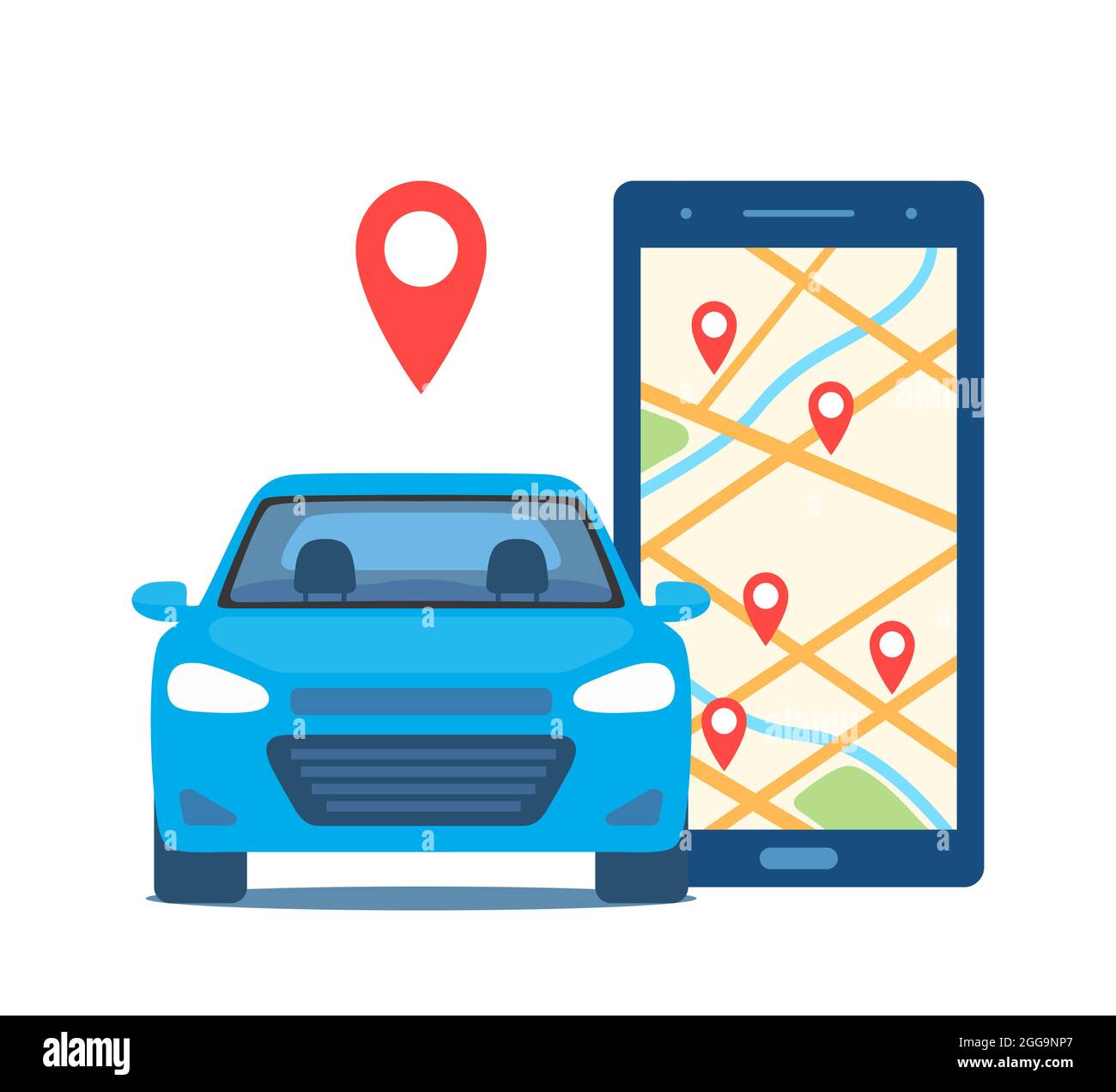 Online car sharing service controlled via smartphone app. Phone with