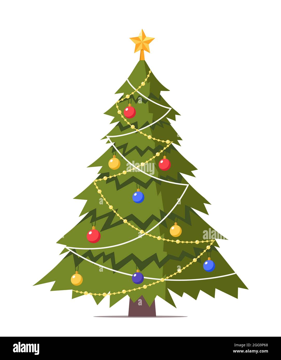 Christmas tree decorated with star star, decoration balls and light ...
