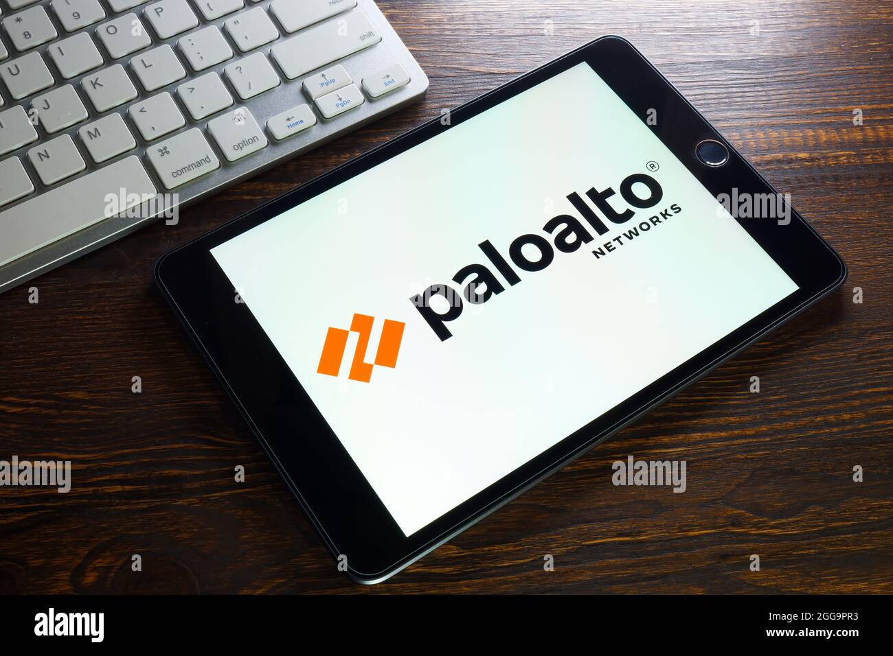 KYIV, UKRAINE - August 21, 2021. Logo of Palo Alto Networks Paloalto company PANW. Editorial. Stock Photo