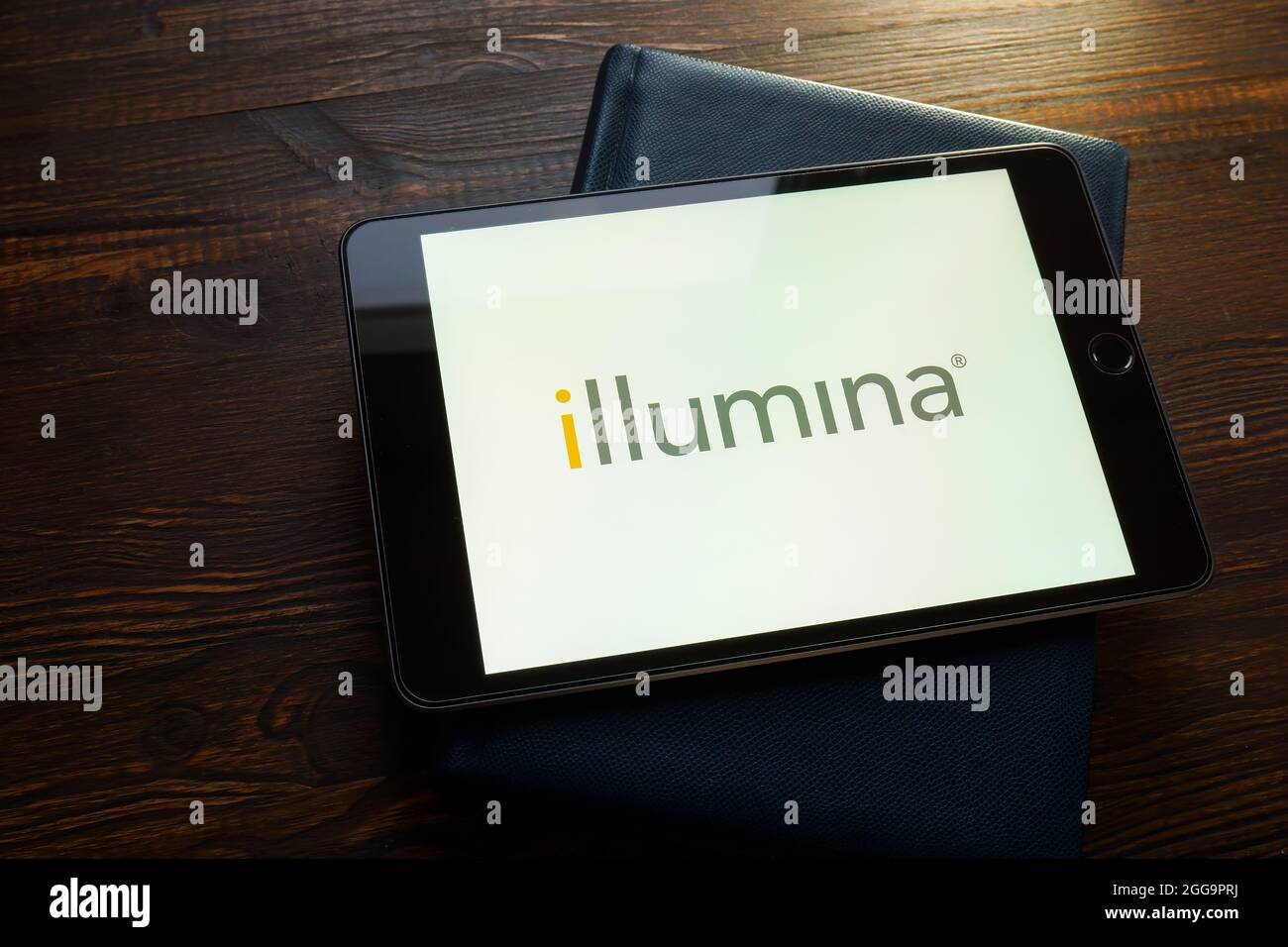 KYIV, UKRAINE - August 21, 2021. Logo of Illumina Inc ILMN company on the screen. Editorial. Stock Photo