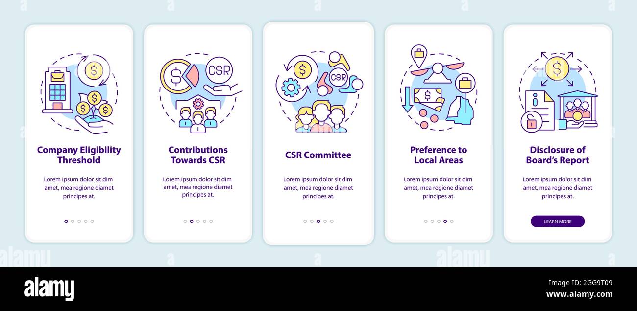 CSR basics onboarding mobile app page screen Stock Vector