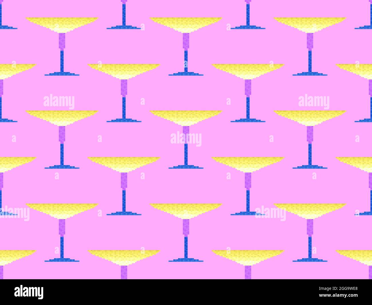Cocktail glass seamless pattern. Martini glass pixel art. 8 bit graphic