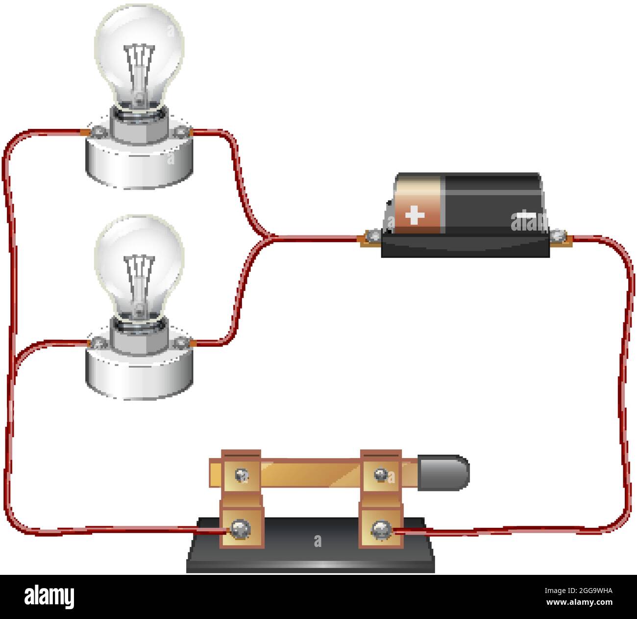 Circuit diagram with battery and lightbulb illustration Stock Vector
