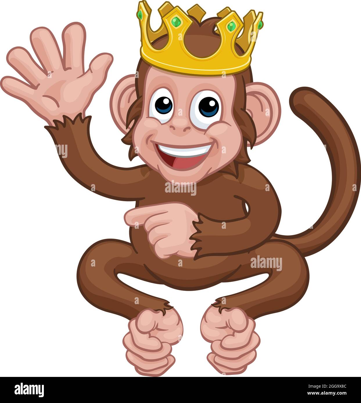 Monkey King Crown Cartoon Animal Waving Pointing Stock Vector