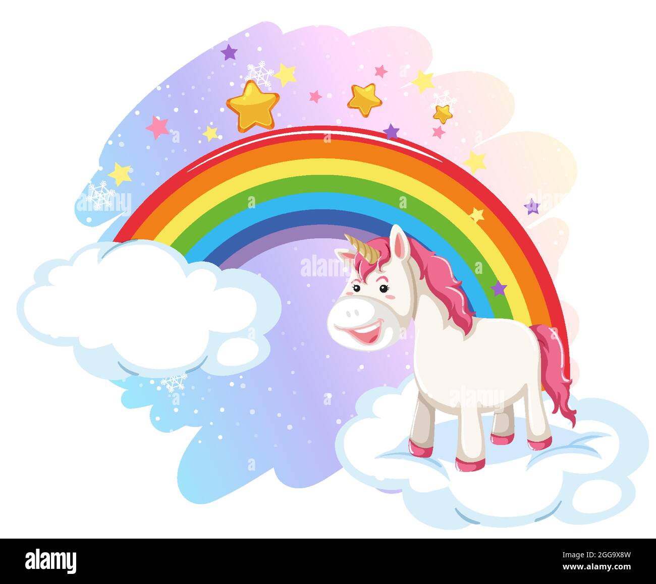 Cute unicorn in the pastel sky with rainbow illustration Stock Vector ...