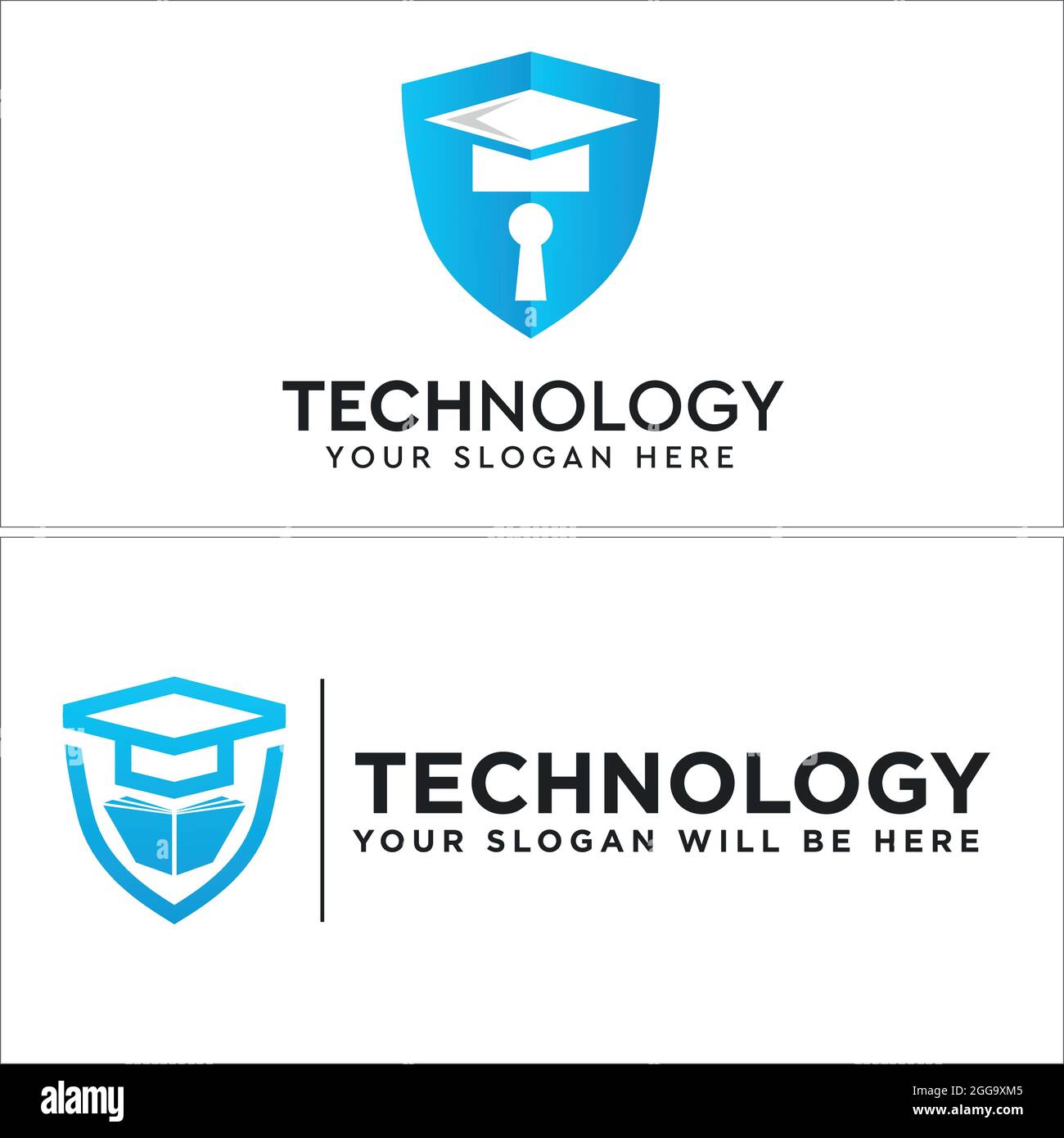 Technology logo with shield graduation cap and book icon vector Stock ...