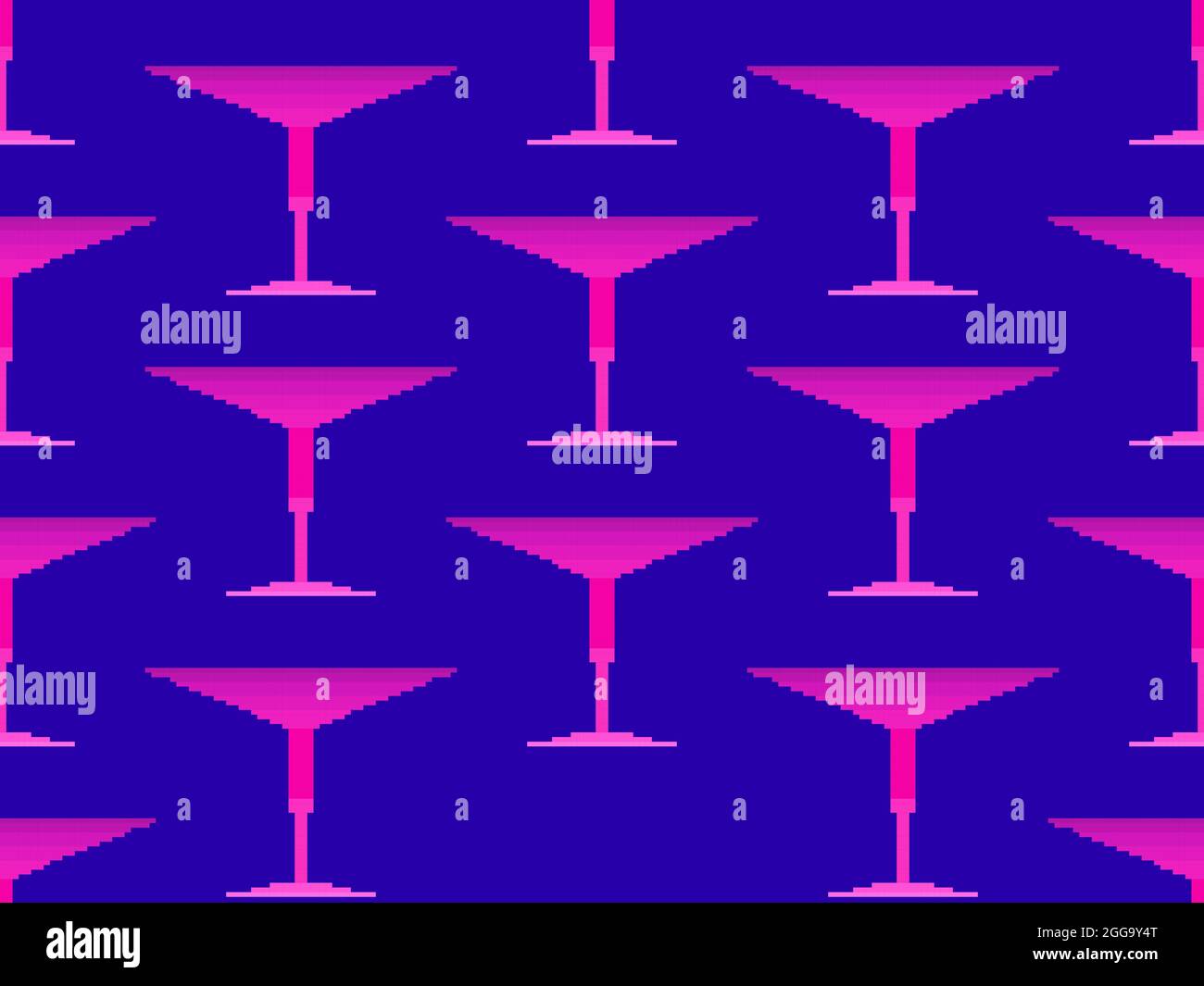 Cocktail glass seamless pattern. Martini glass pixel art. 8 bit graphic