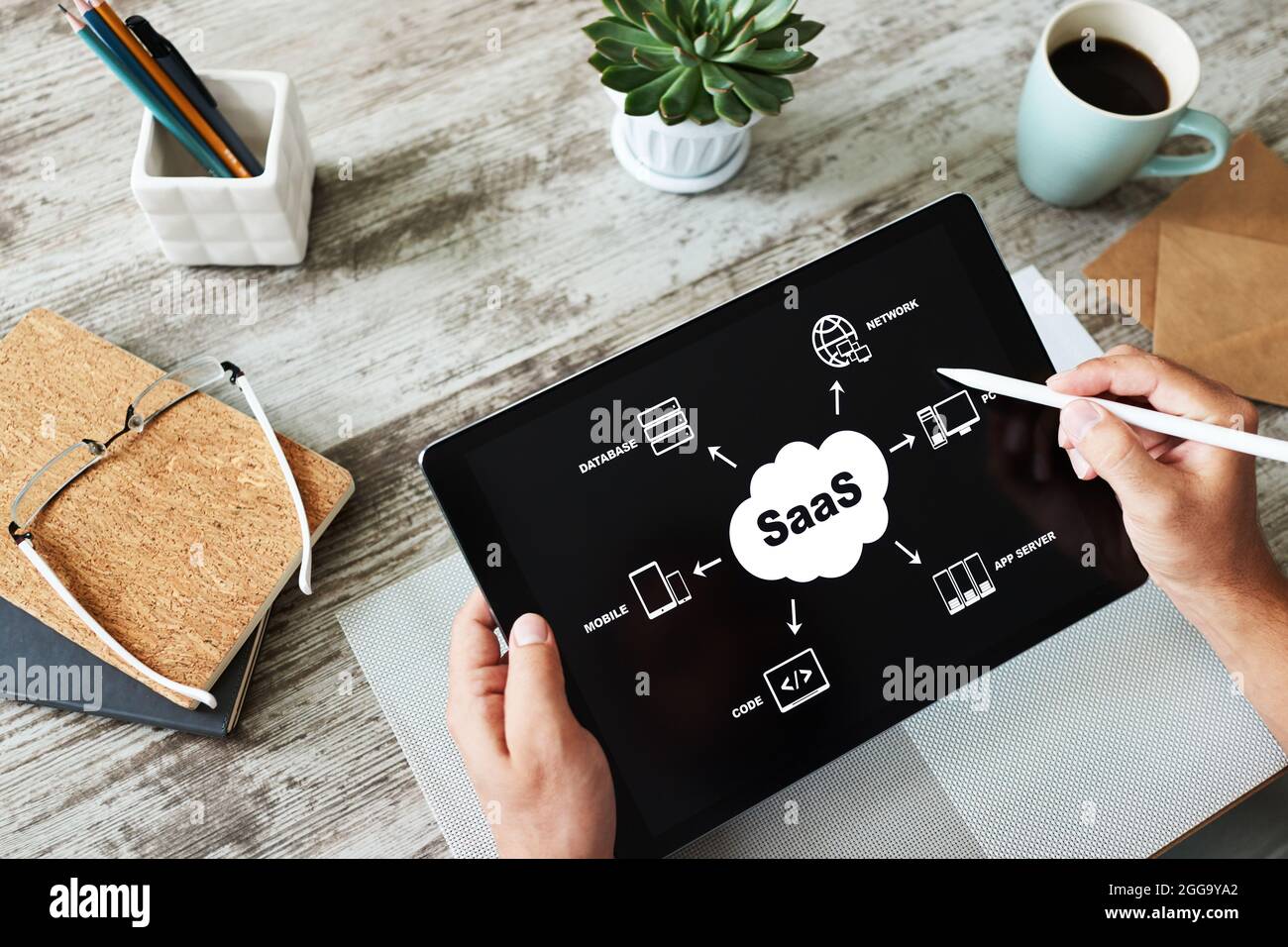 SaaS - software as a service. Internet and technology concept Stock Photo
