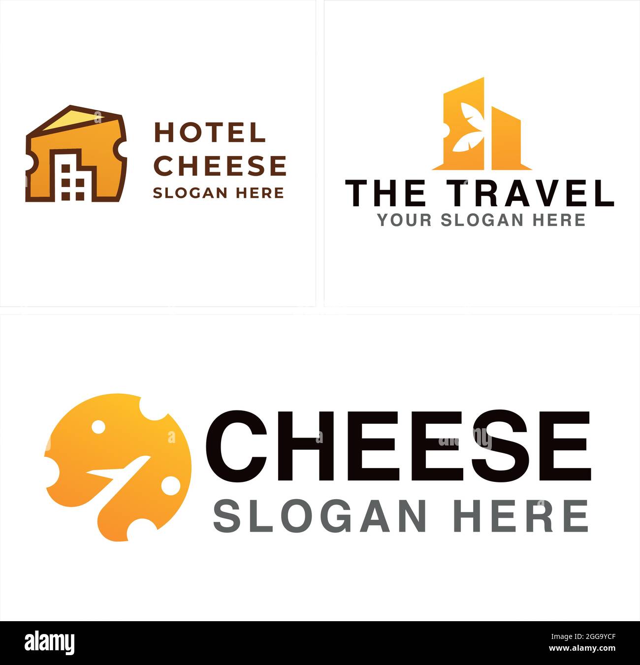 Cheese building and plane combination logo hotel travel Stock Vector