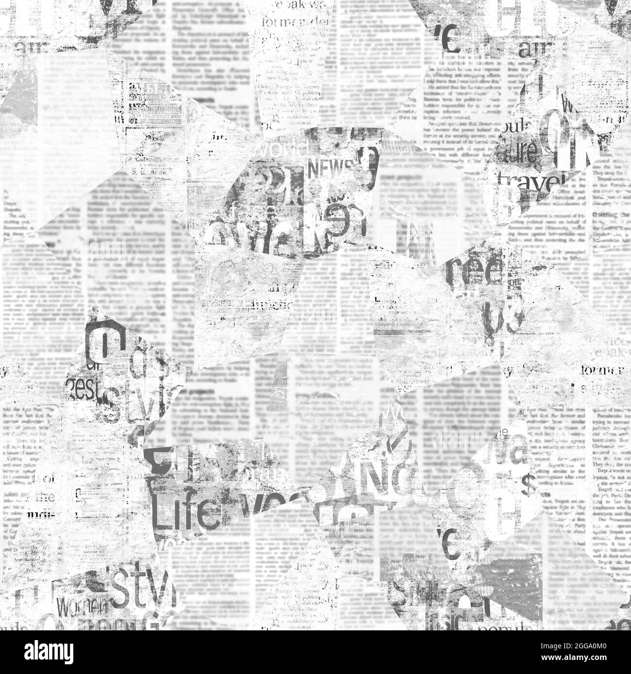 Newspaper paper grunge newsprint patchwork seamless pattern