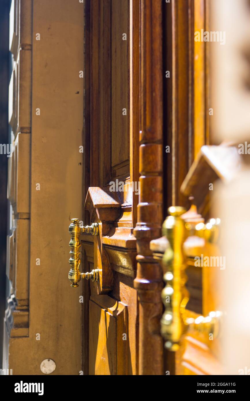 vertical shot of vintage door handles at golden hour Stock Photo Alamy