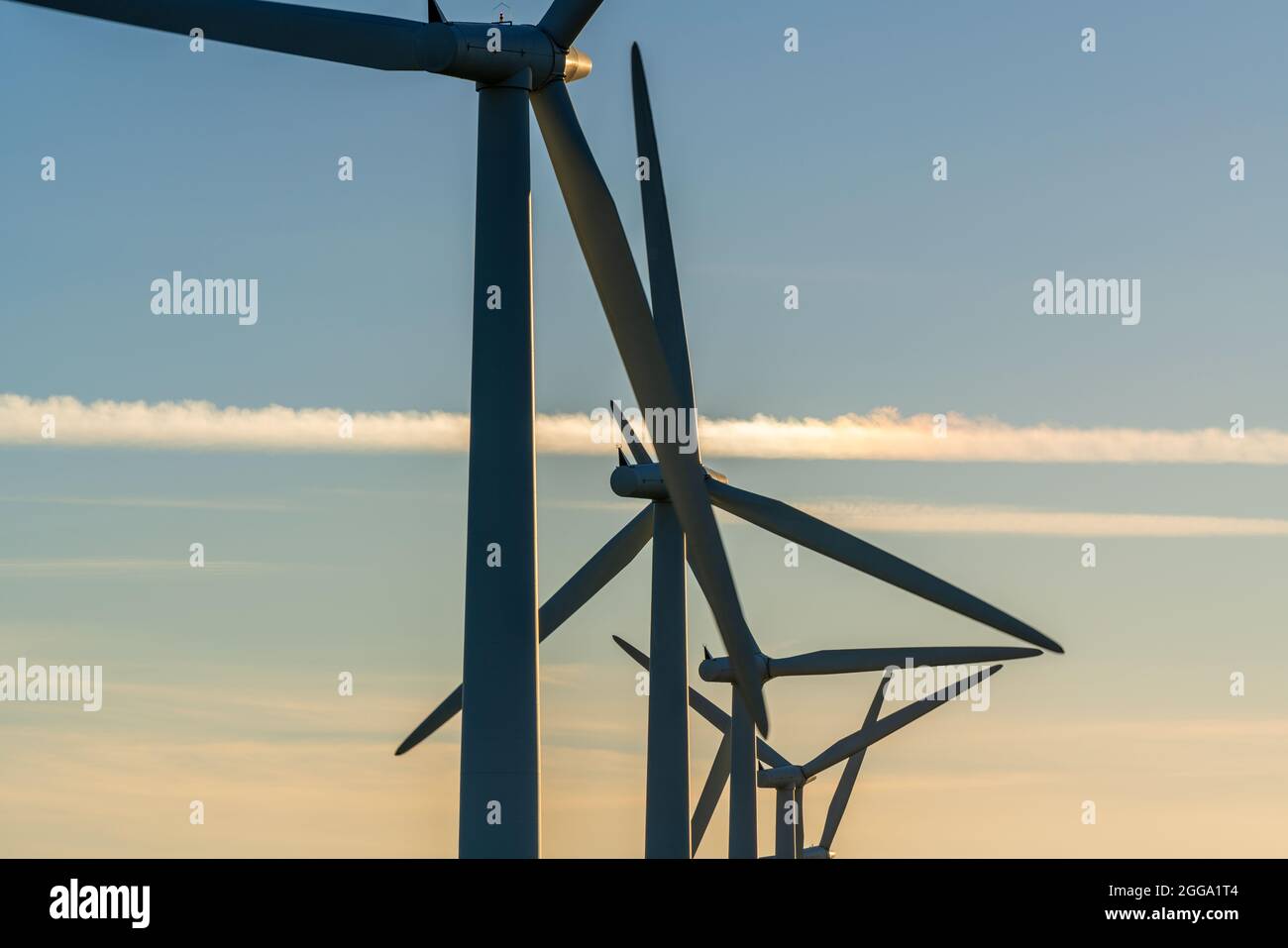 Wind turbine energy generaters on wind farm Stock Photo